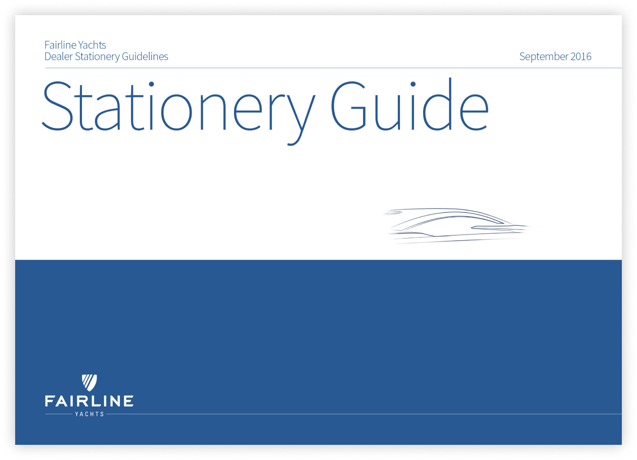 Stationery Guide page from Fairline Yachts Brand Guidelines