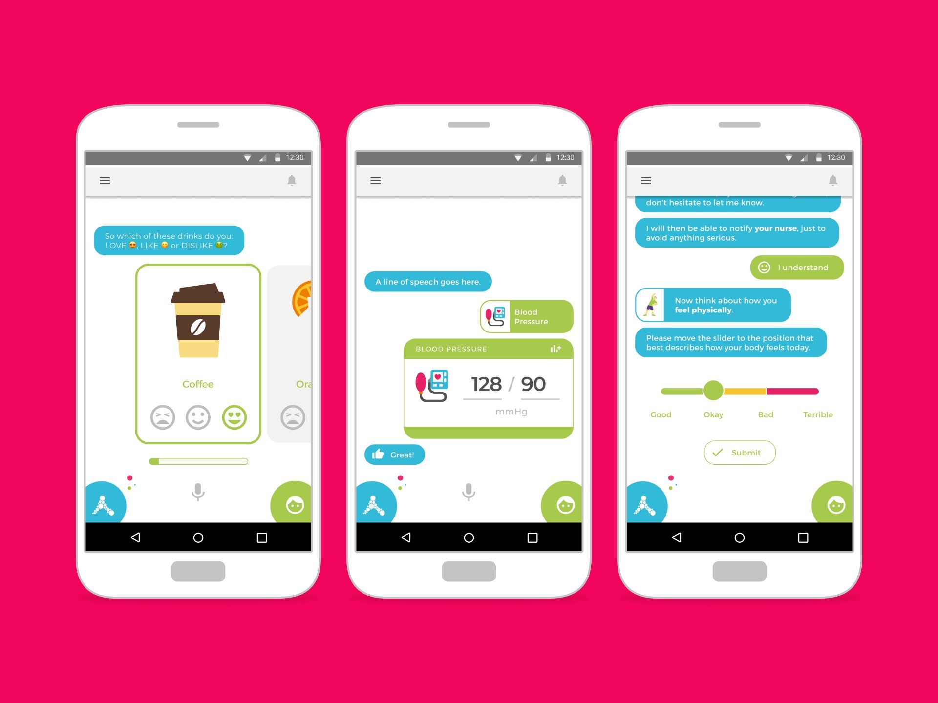 UX design examples of Inavya Ventures' AVATR chatbot app. © The Animo Group Ltd.