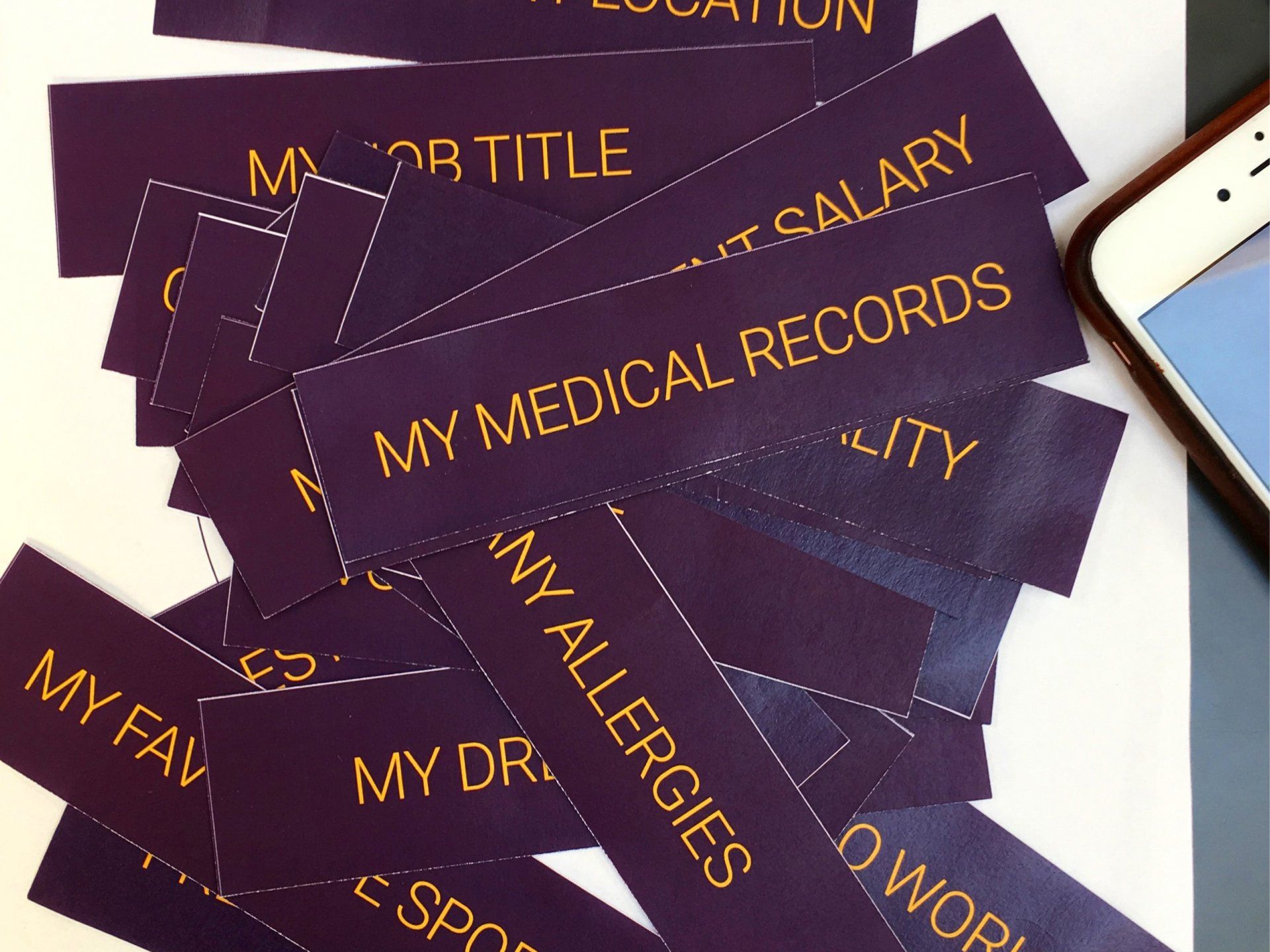 a stack of purple labels with the words my medical records on them