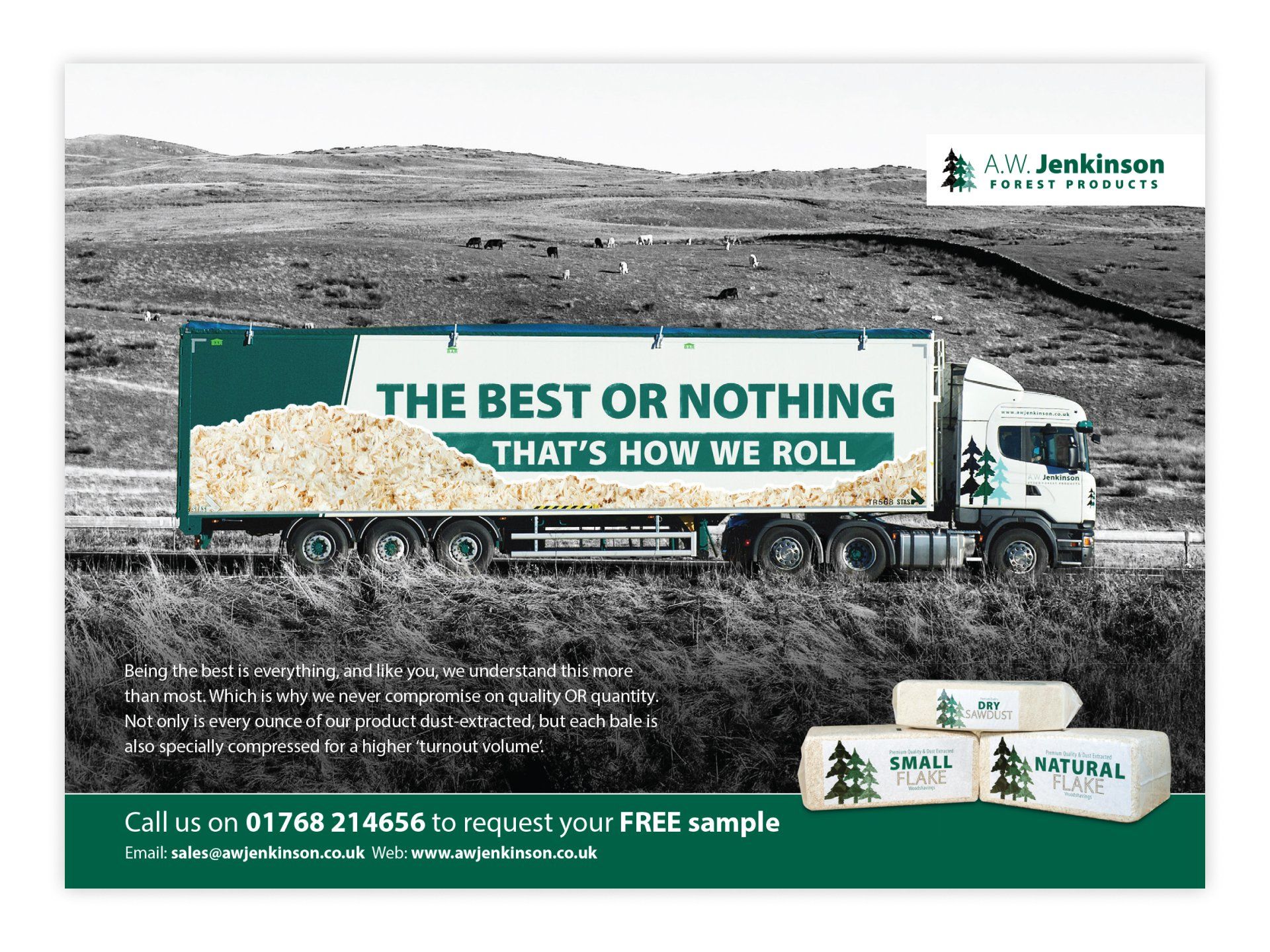Print advert for A.W. Jenkinson premium livestock bedding. Headline: