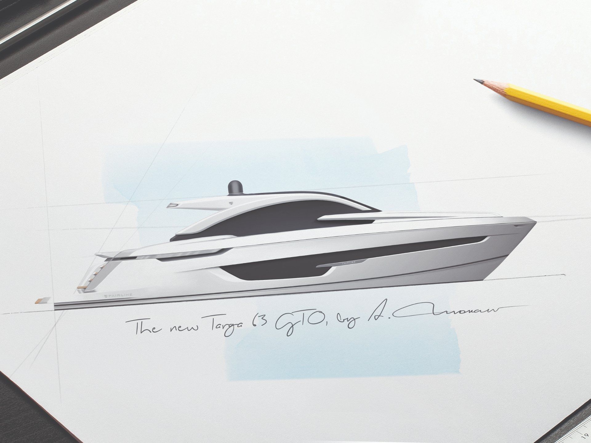 Alberto Mancini's concept sketch for the Fairline Yachts Targa 63 GTO.  © The Animo Group Ltd.