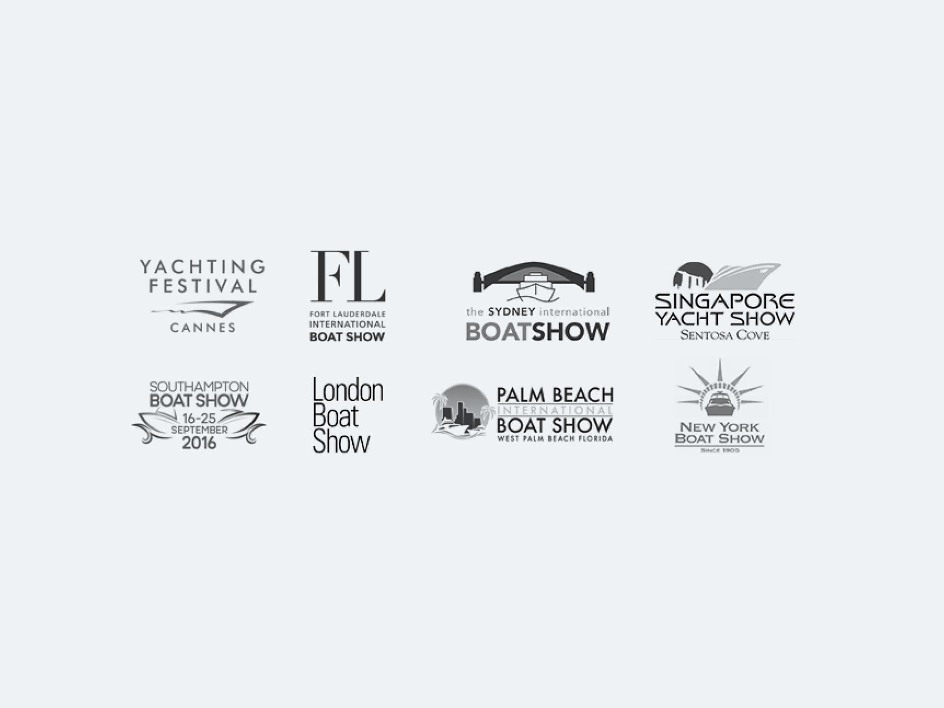 A bunch of logos for a boat show on a white background.
