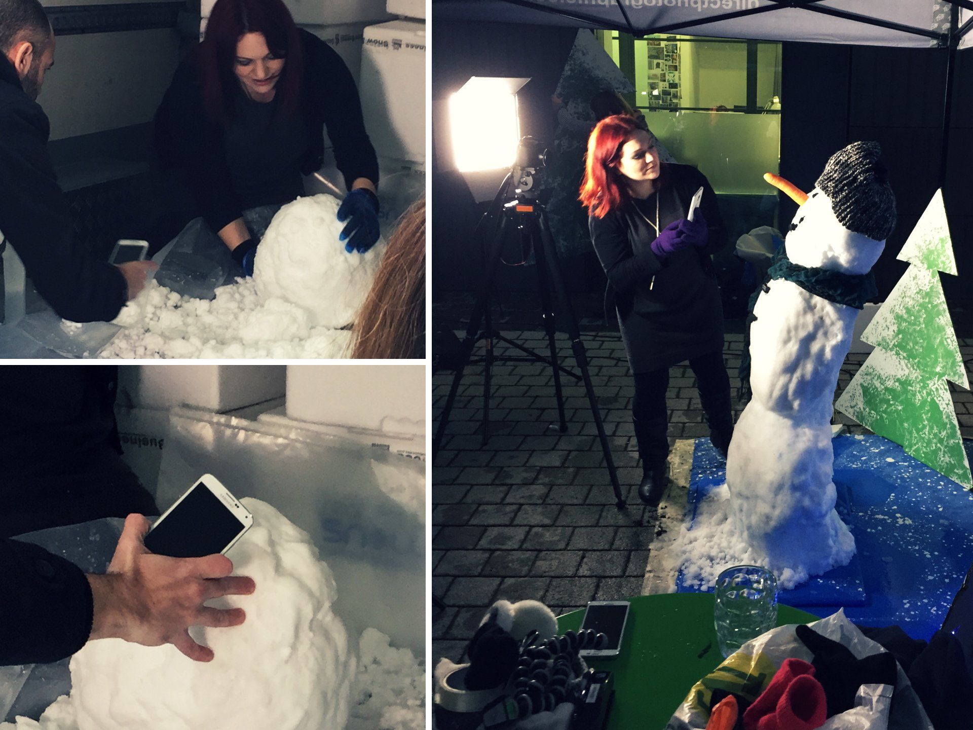 Creating the first-ever 'digital' snowman, imbedded with Samsung Galaxy S5 phones. © The Animo Group Ltd.
