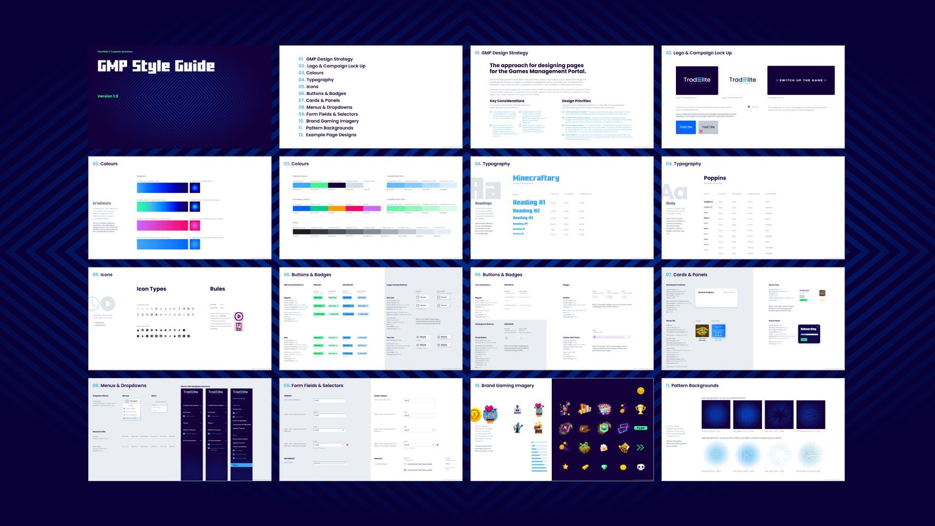 a bunch of slides with a blue background and a bunch of icons on them