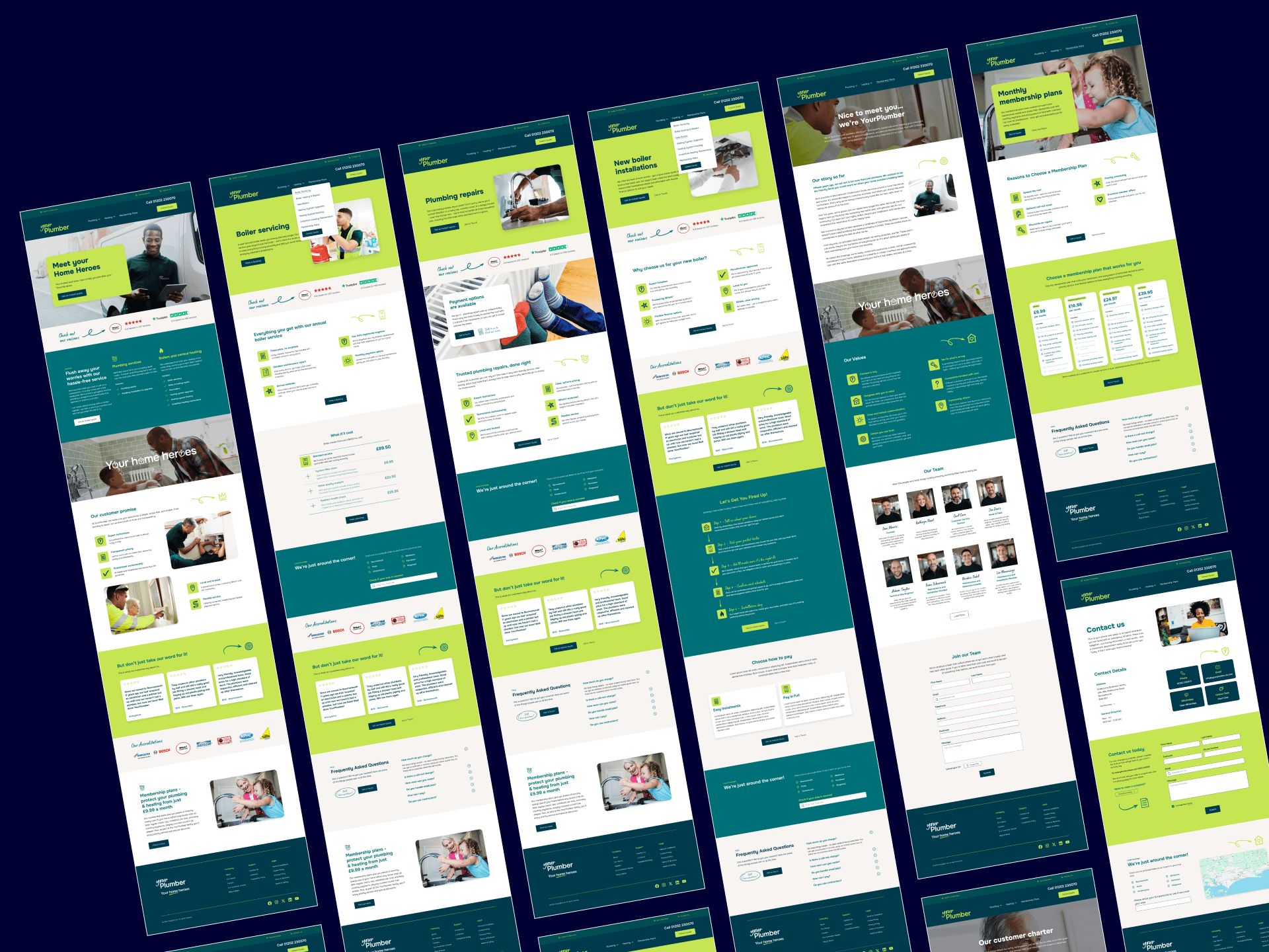 a bunch of screenshots of a website on a blue background .