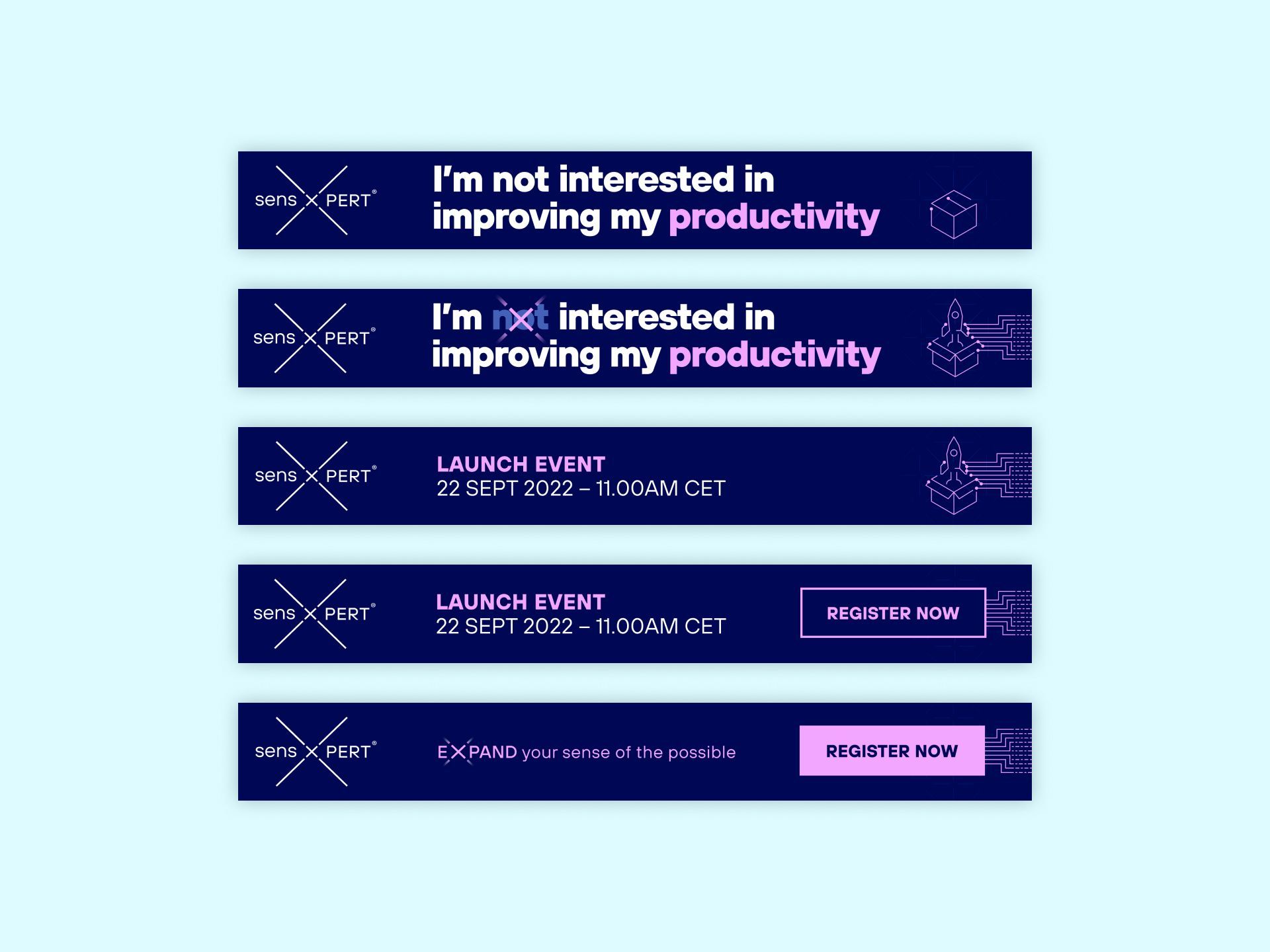 a set of banners that say `` i 'm not interested in improving my productivity '' .