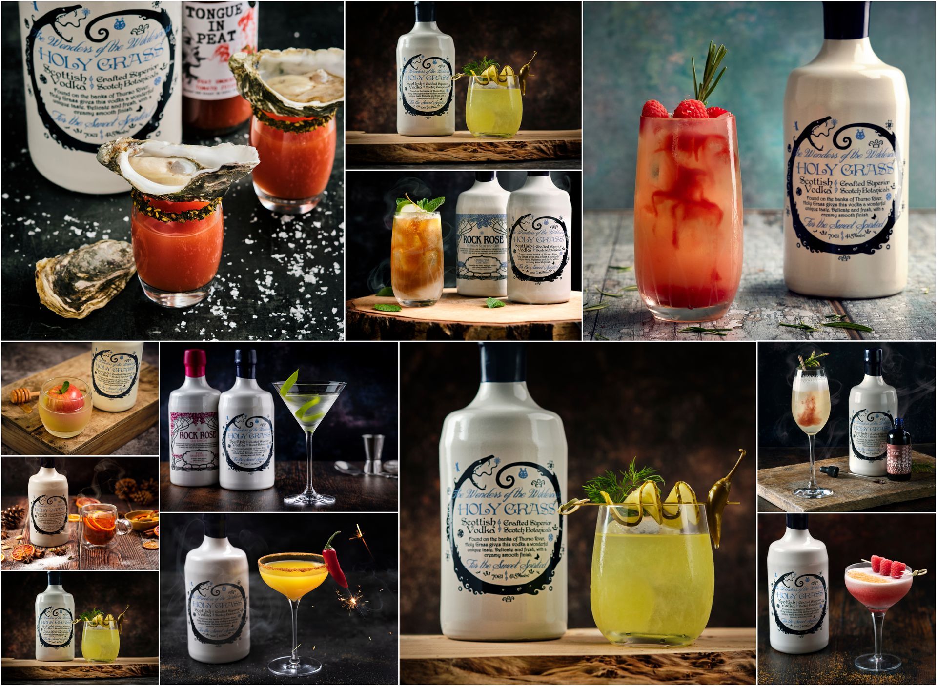 a collage of pictures of different drinks and bottles