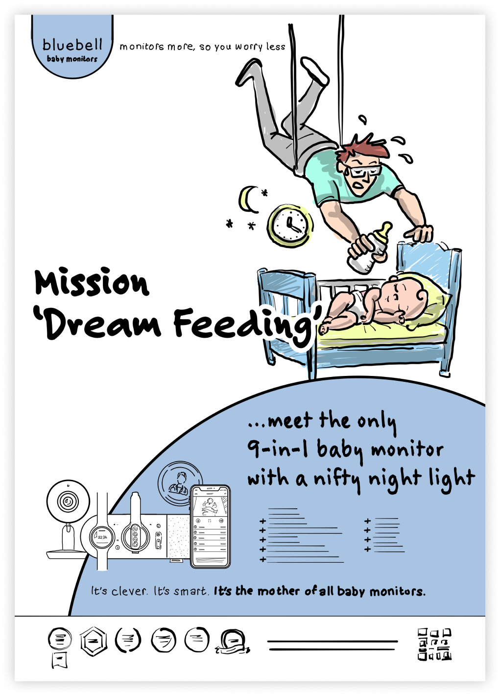 an ad scamp of a man feeding a baby with a nitty night light .