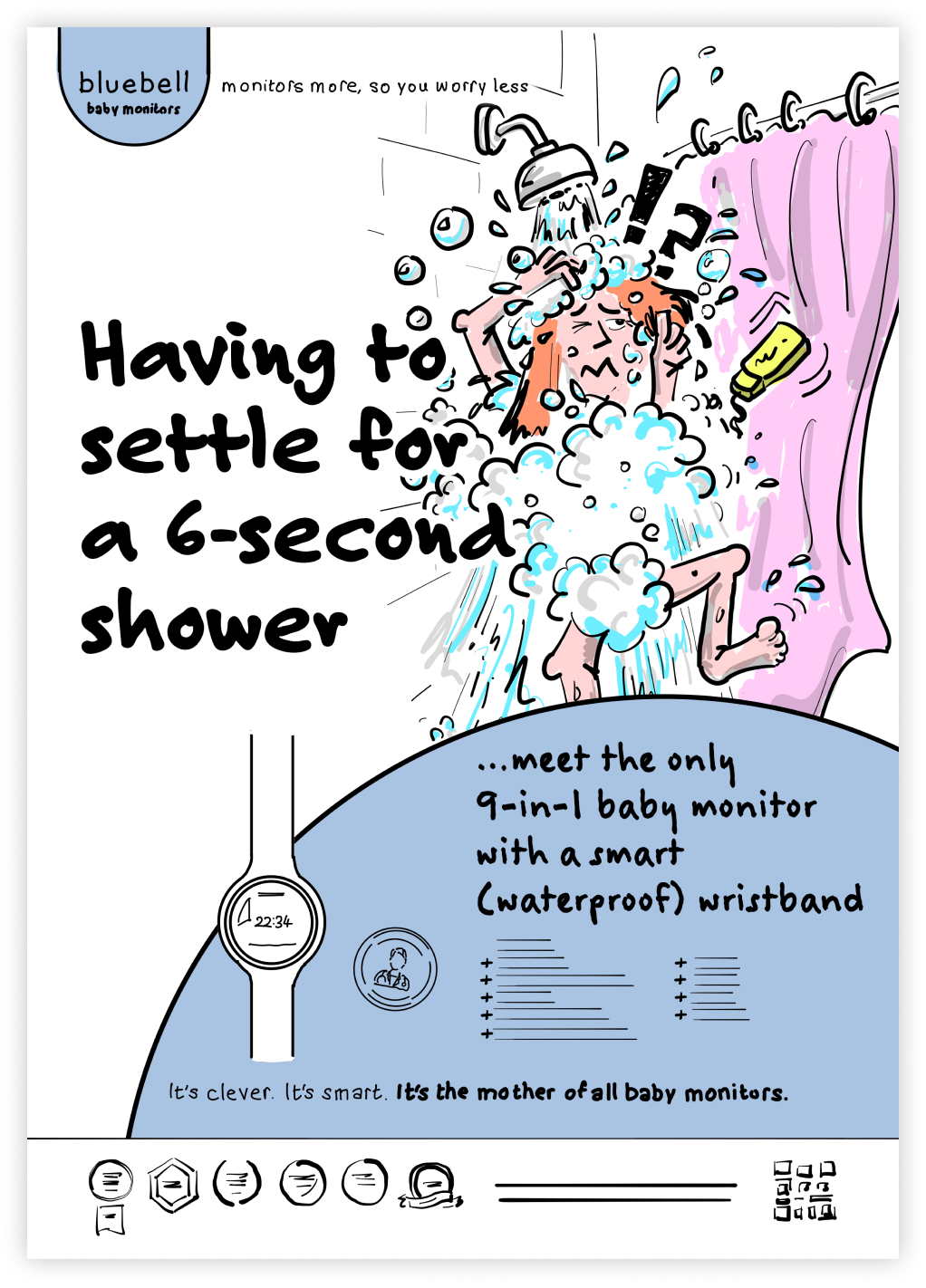an ad scamp of a woman taking a shower with a smart watch .