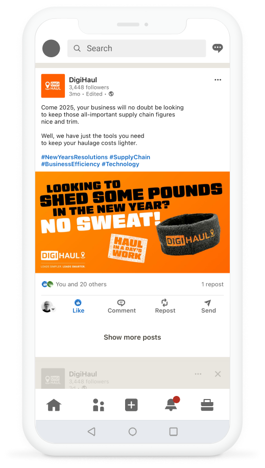 A cell phone with a linkedin ad on it.