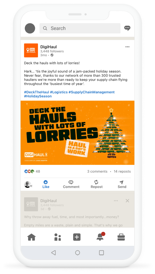 A cell phone with a linkedin ad on it.