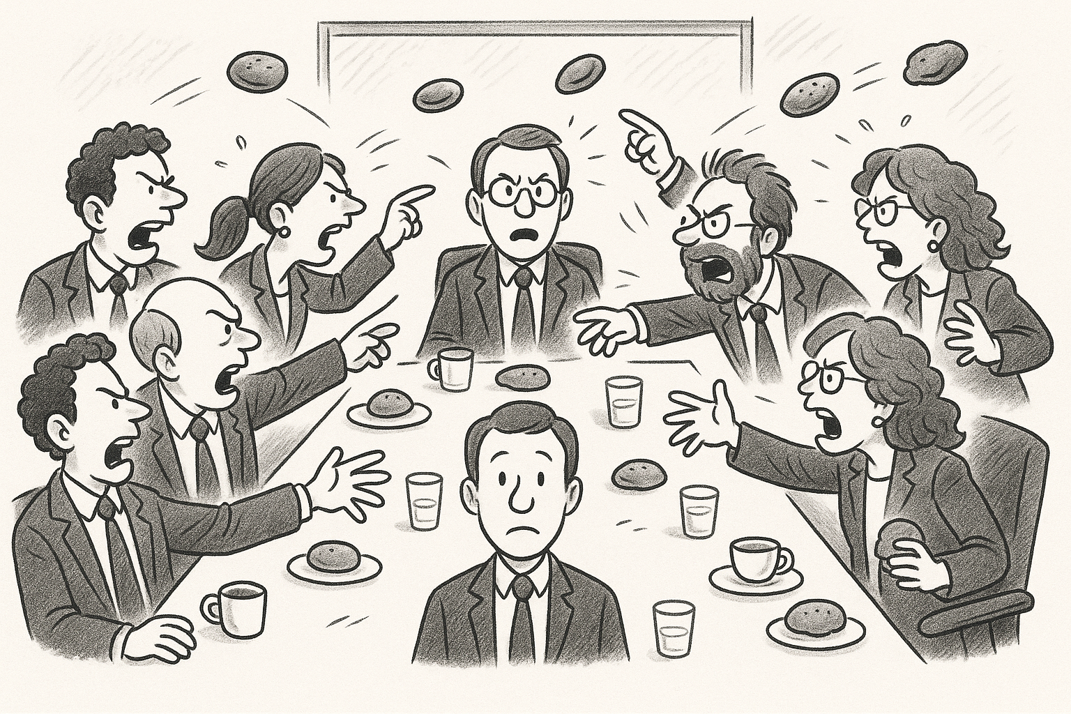 A group of people are sitting around a table having a meeting.