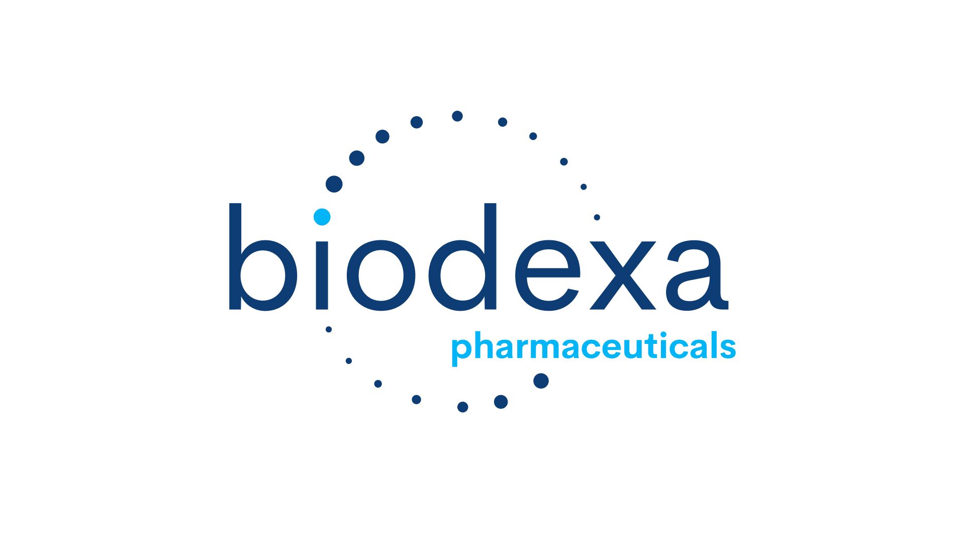 a blue and white logo for biodexa pharmaceuticals