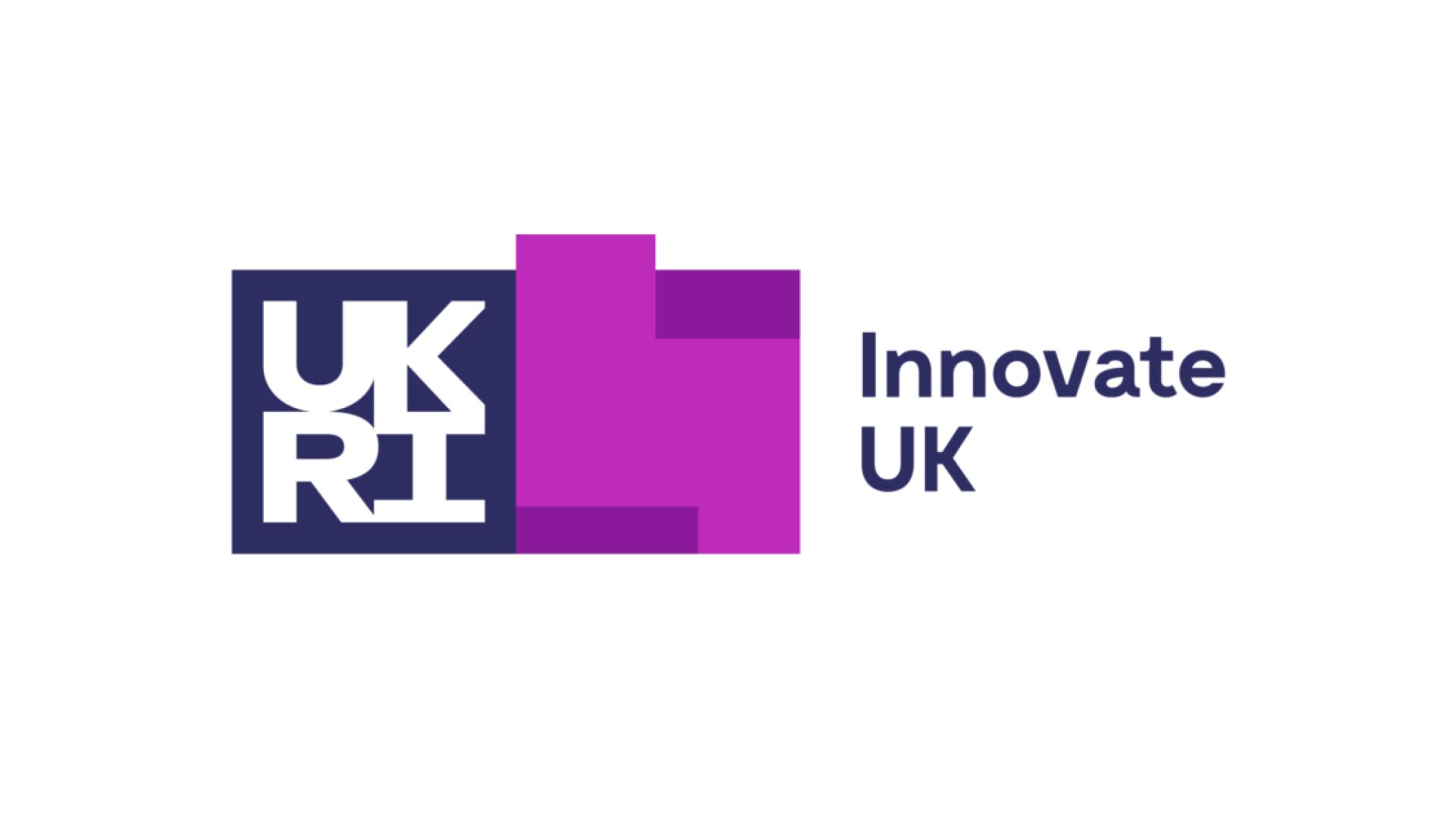 the logo for innovate uk is purple and blue .