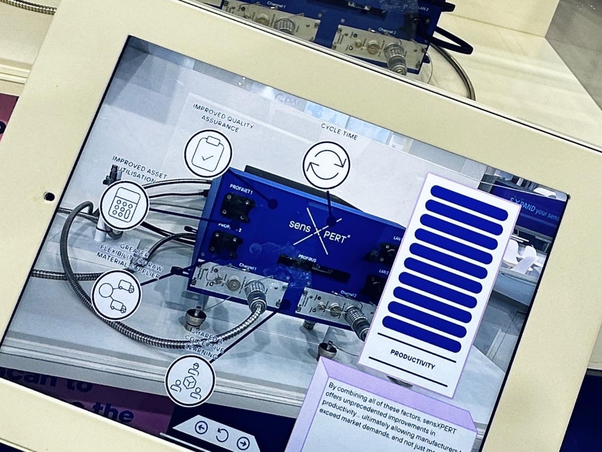 a tablet with an AR experience showing a sensXPERT's product on it