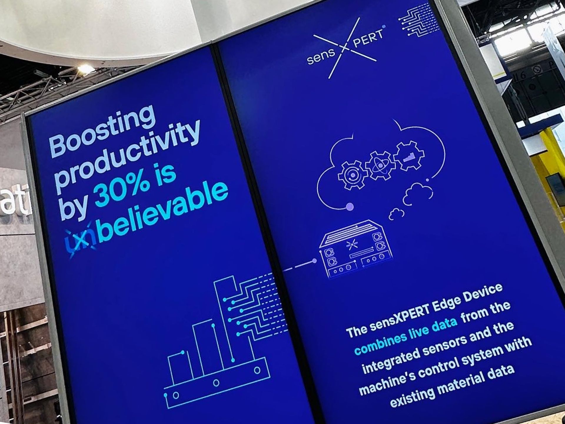 a digital display that says boosting productivity by 30 % is unbelievable