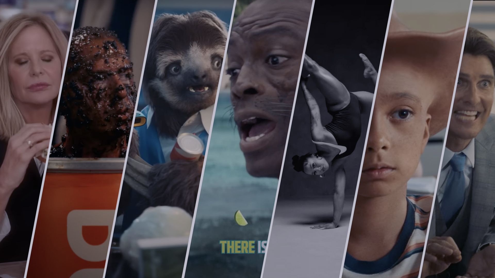 A collage of different stills from various Super Bowl ads