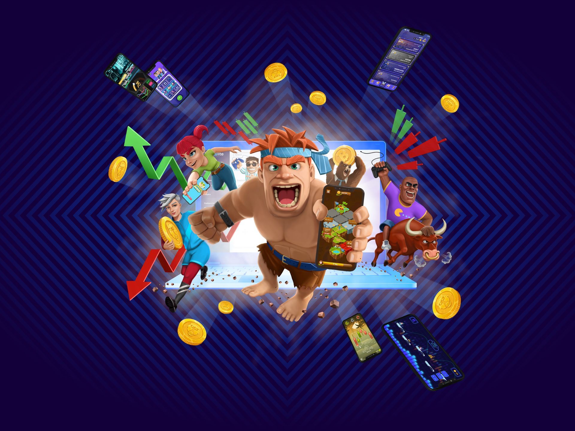 A cartoon character is holding a cell phone in front of a computer screen.