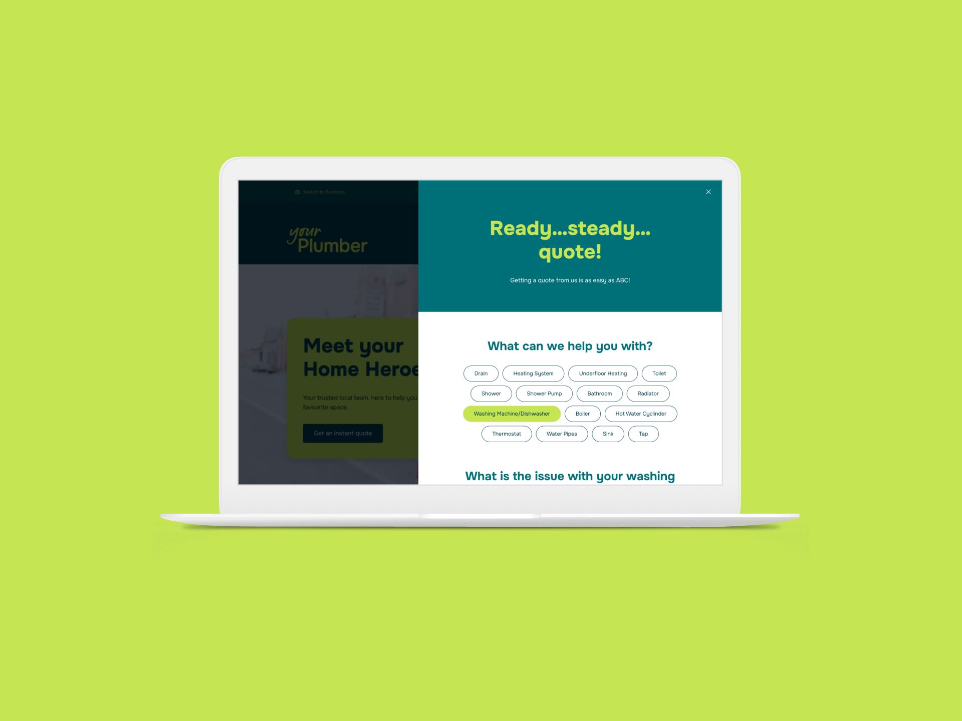 A laptop is open to a website that says Ready Steady Quote