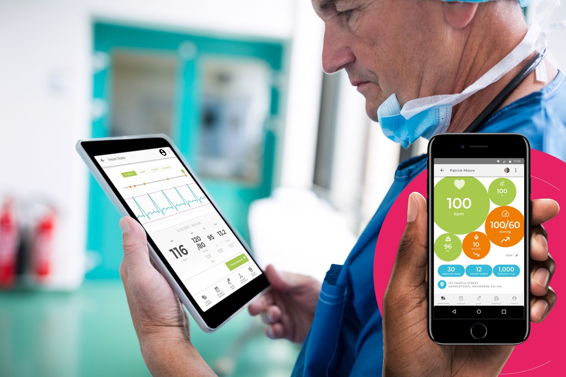 a doctor is holding a tablet and a cell phone .