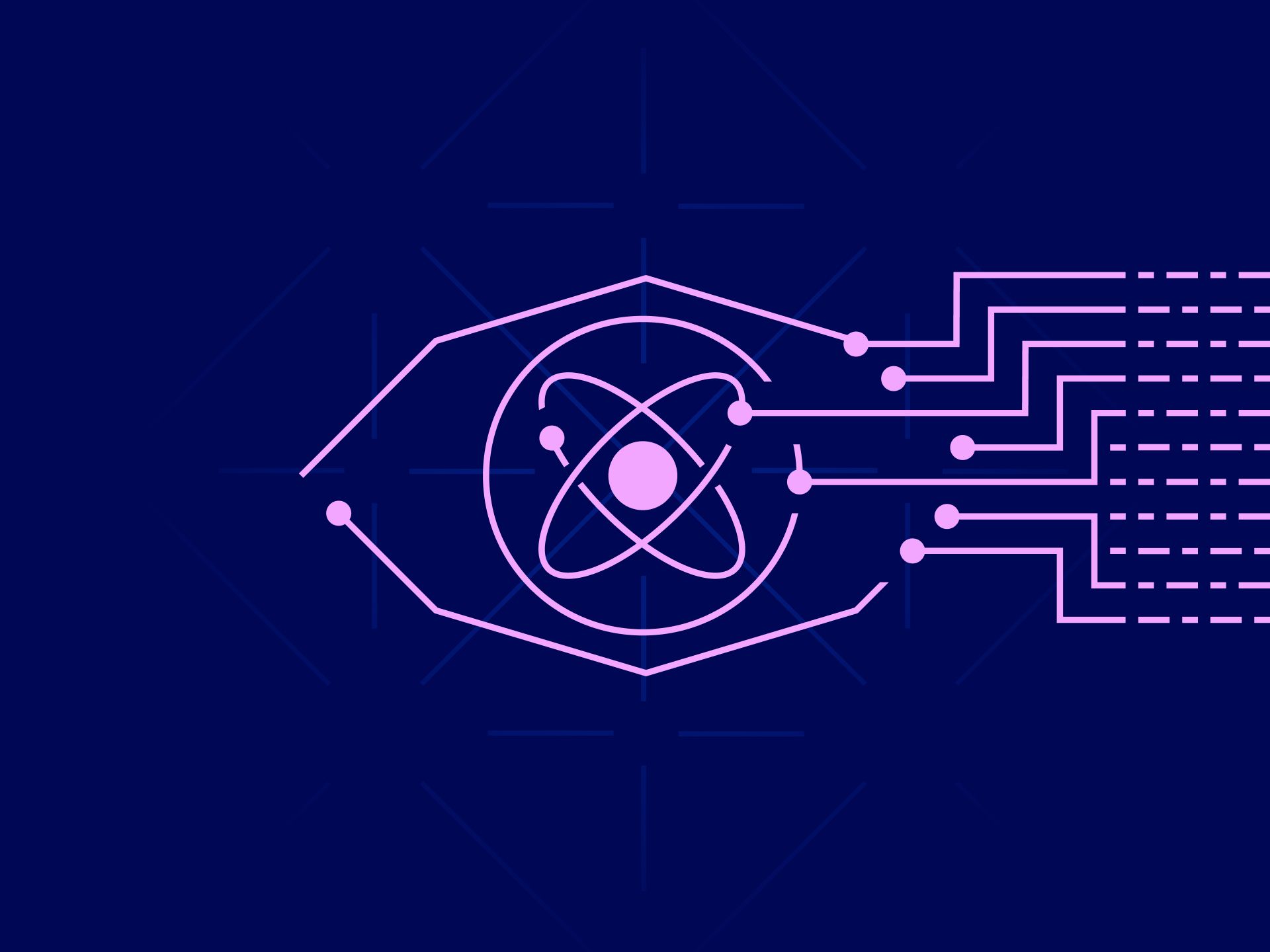 A pixel art illustration of an eye with an atom inside of it.
