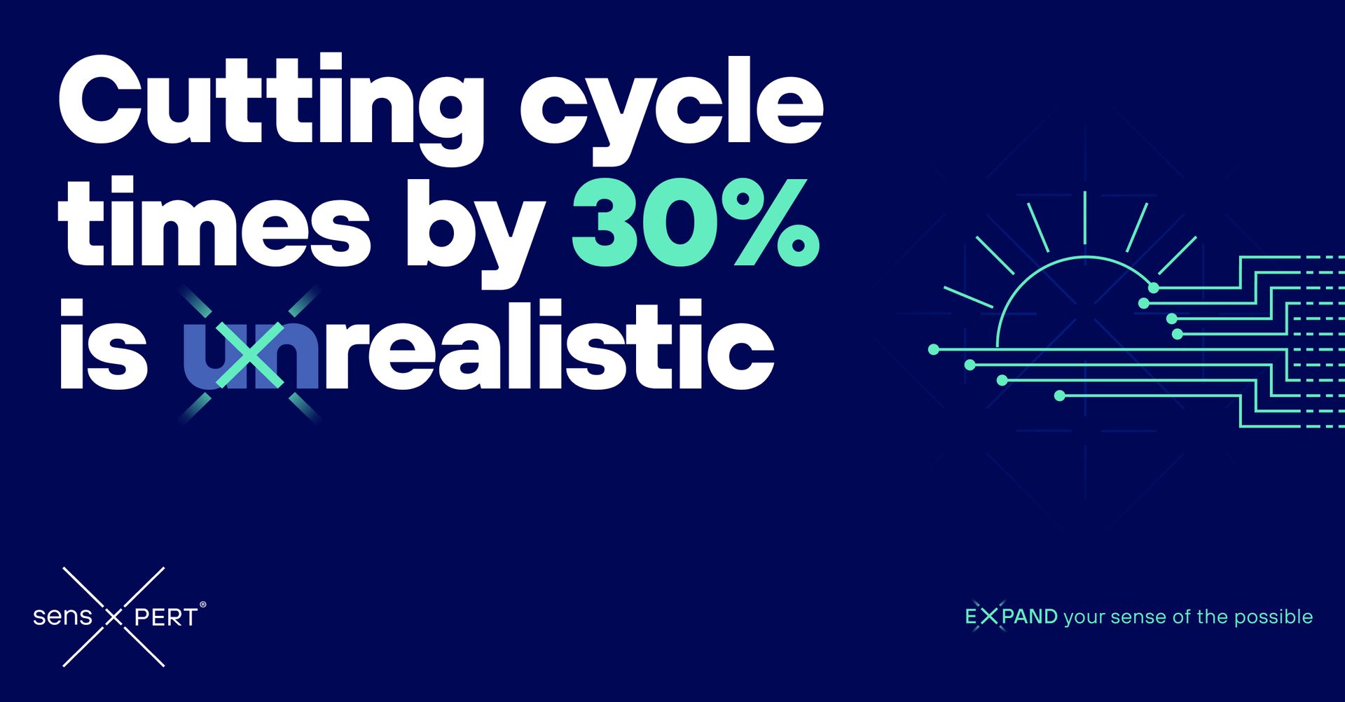 a blue background with the words `` cutting cycle times by 30 % is lx realistic ''