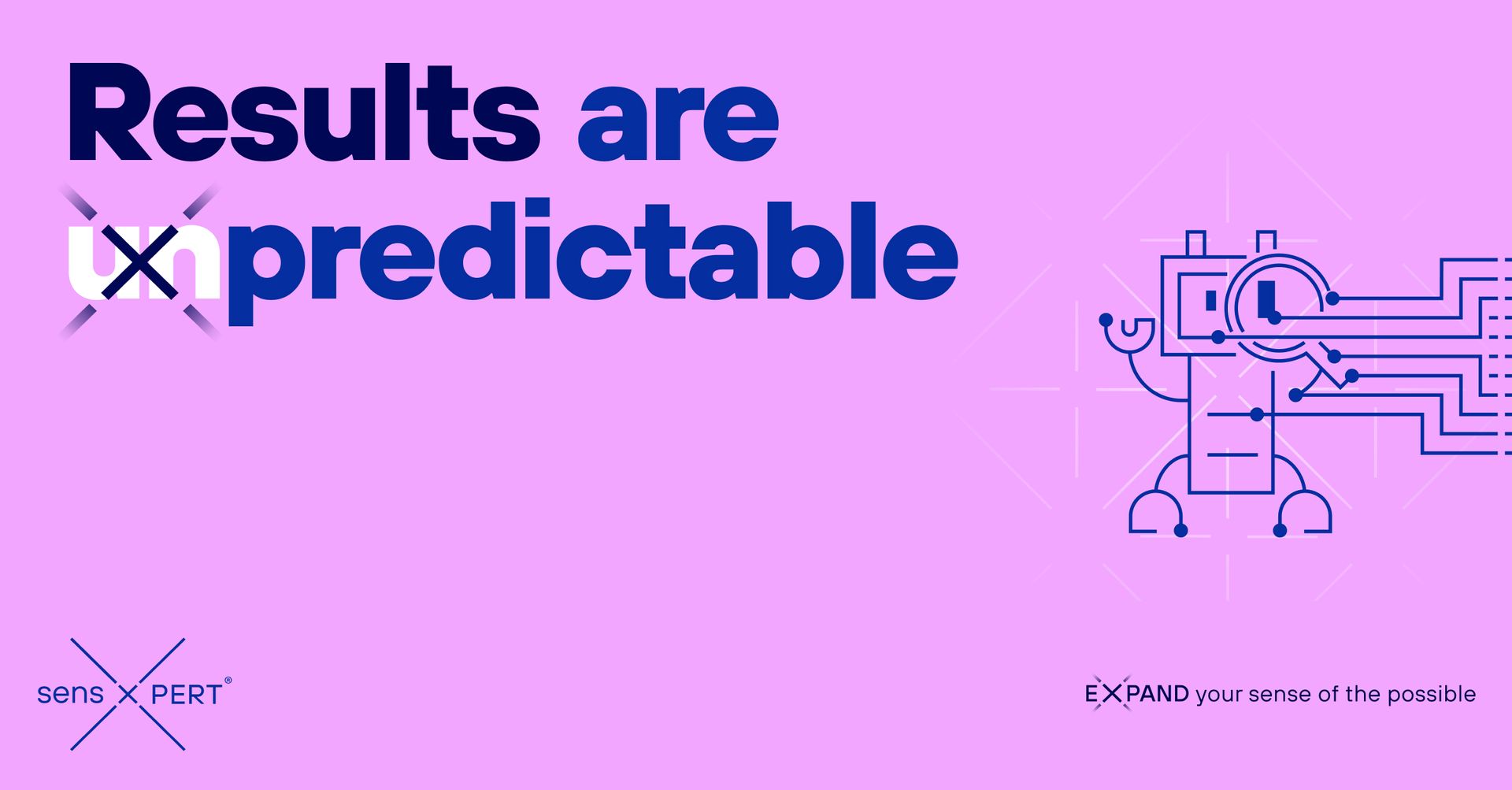 a purple background with the words `` results are predictable '' and a robot .