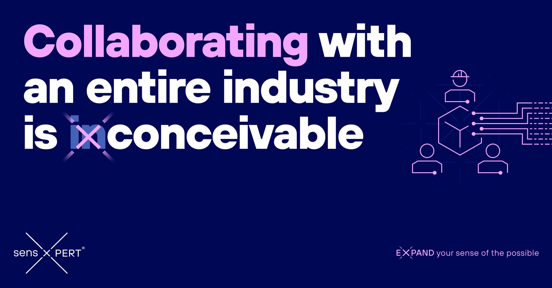 A blue background with the words `` collaborating with an entire industry is x conceivable ''