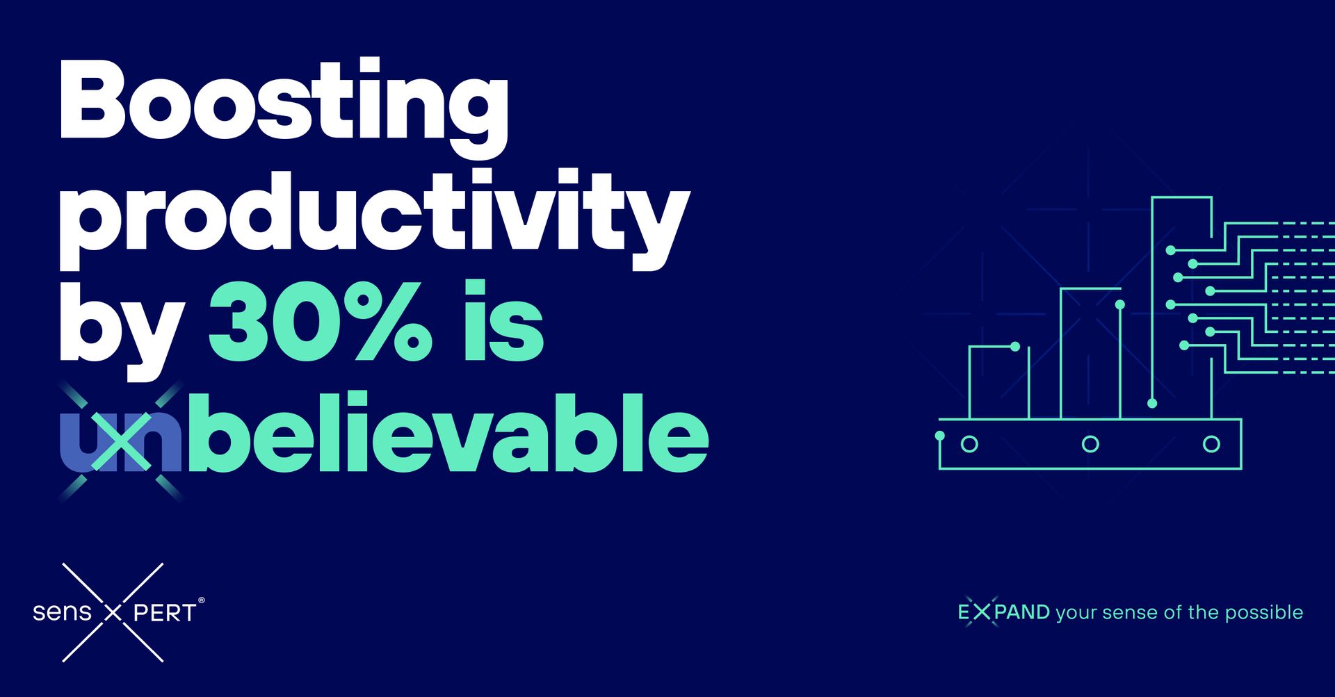 a blue background with the words `` boosting productivity by 30 % is believable ''