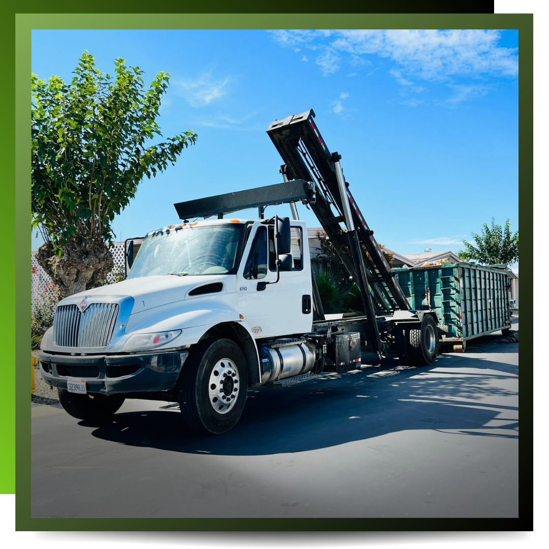 Coachella Valley Dumpster parked in front of a house