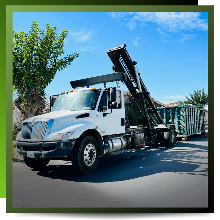 Coachella Valley Dumpster parked in front of a house