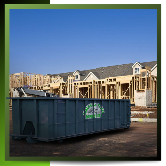 dumpster in front of a house