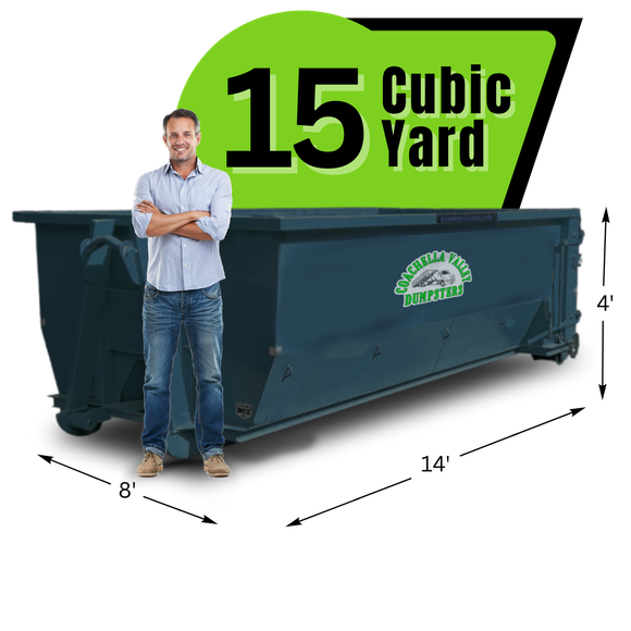 Coachella Valley Dumpster with graphics and texts