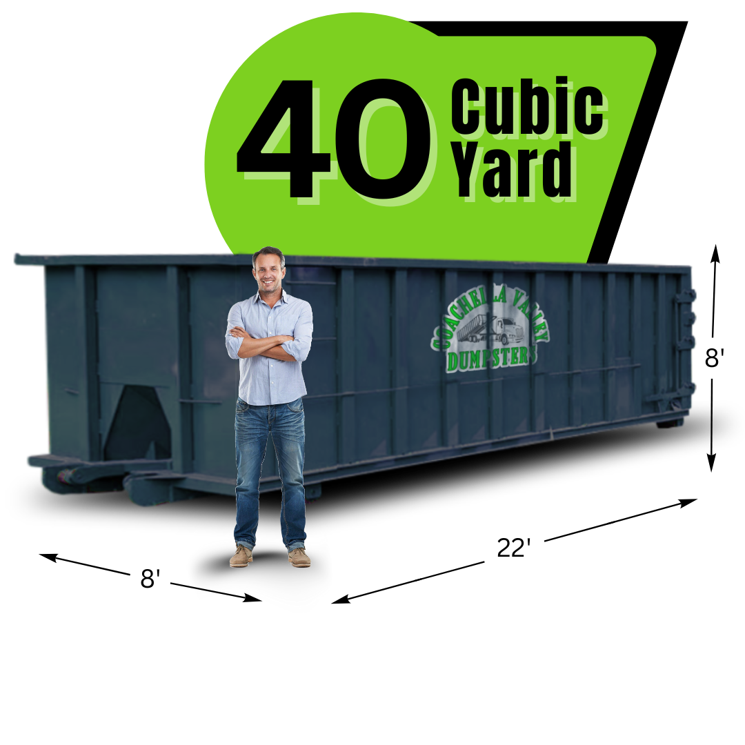 Coachella Valley Dumpster with graphics and texts