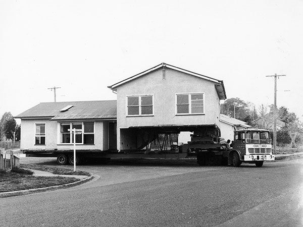 vintage home being transported