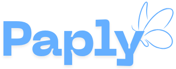 Paply logo in light blue with a butterfly graphic.