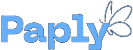 Paply logo in light blue with a butterfly graphic.