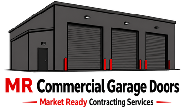 MR Commercial Garage Doors logo with gray warehouse and red/black text, “Market Ready Contracting Services”