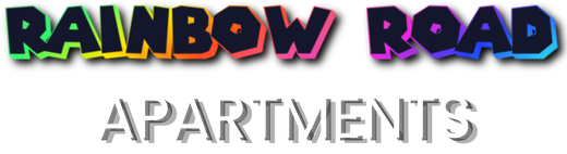 Black and white logo: "Rainbow Road" arching around a geometric graphic.