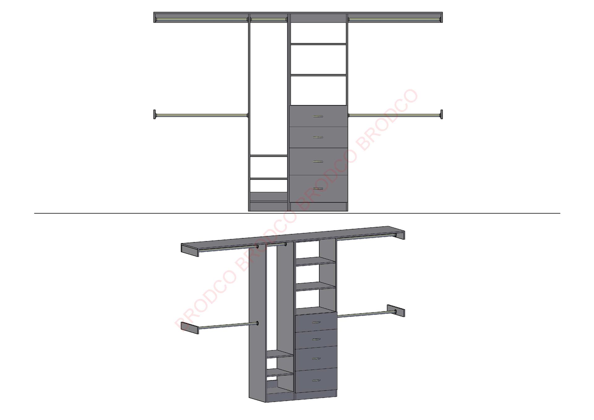 A drawing of a closet with a sliding door