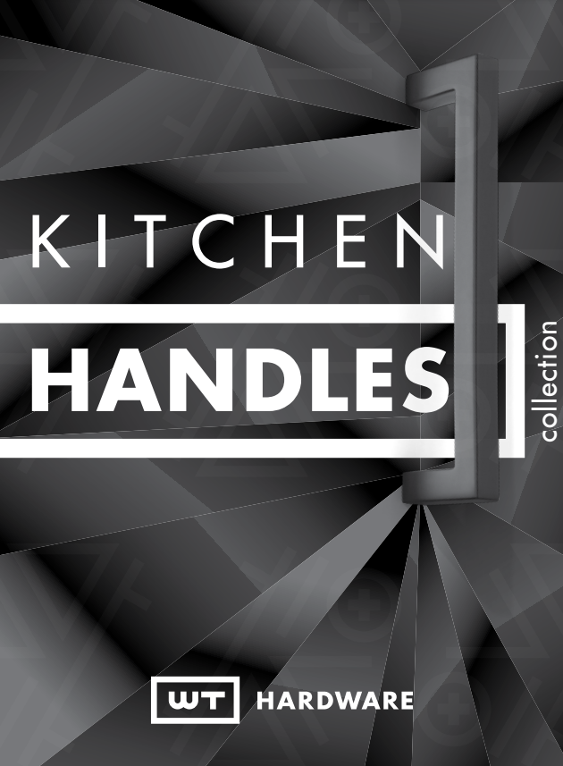 A black and white poster for kitchen handles by wt hardware