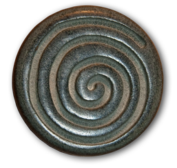 A black circle with a spiral on it