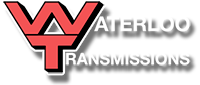 A red and black logo for waterloo transmissions