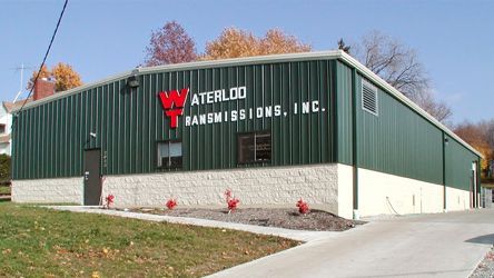 A green building with the word waterloo on it