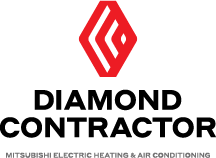 Diamond Contractor logo: Red diamond shape with white lines, text
