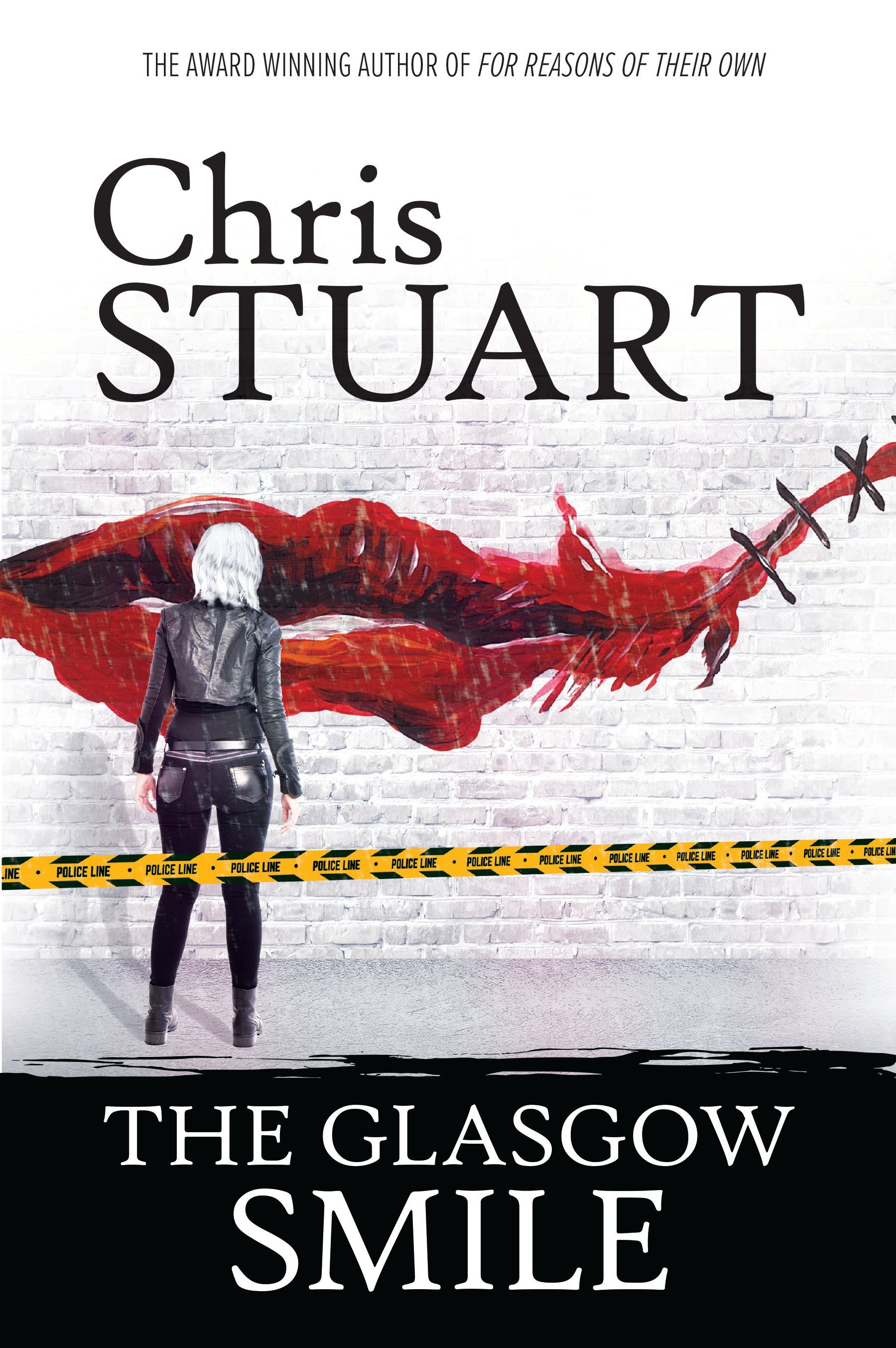 The cover of the book the glasgow smile by chris stuart shows a woman standing in front of a brick wall.