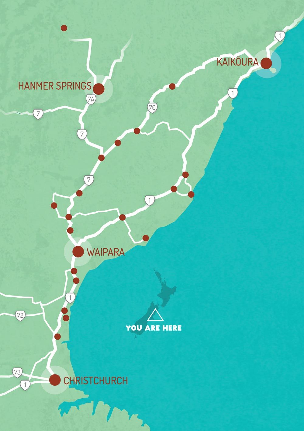 A map showing the location of christchurch and hammer springs