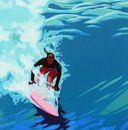 A man is riding a wave on a surfboard in the ocean.
