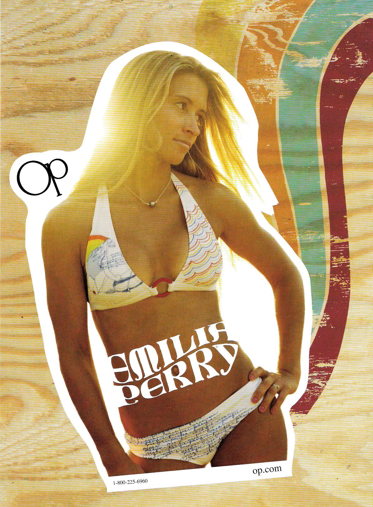 A picture of a woman in a bikini that says collie perry