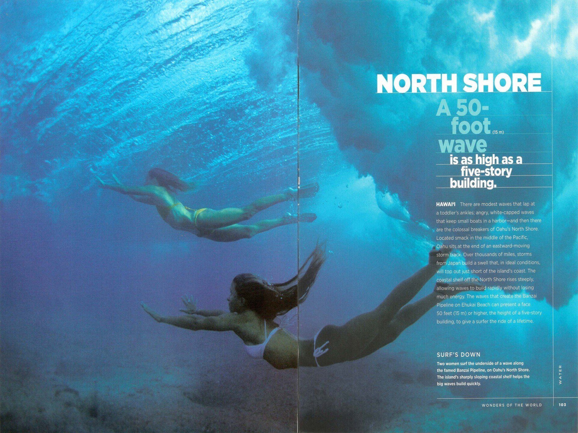 An advertisement for north shore a 50 foot wave